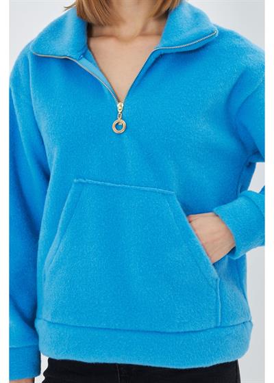 Önü Yarım Fermuarlı Kaşe Sweatshirt 