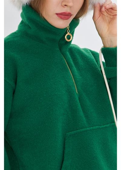 Önü Yarım Fermuarlı Kaşe Sweatshirt 