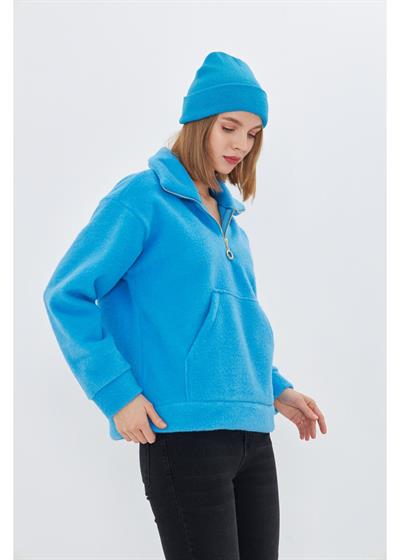 Önü Yarım Fermuarlı Kaşe Sweatshirt 