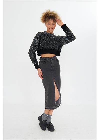 Peluş Dokulu Crop Kazak 