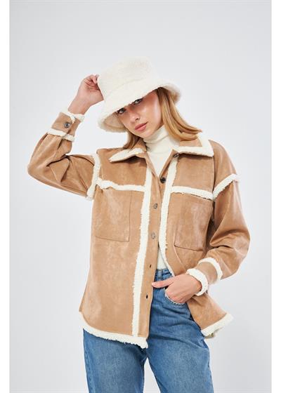 Peluş Garnili Cepli Süet Gömlek 