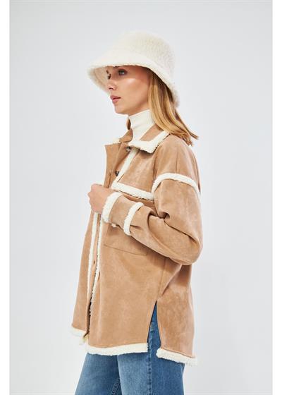 Peluş Garnili Cepli Süet Gömlek 