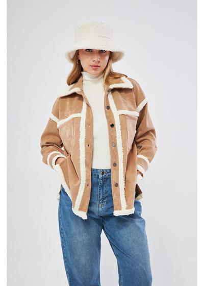 Peluş Garnili Cepli Süet Gömlek 