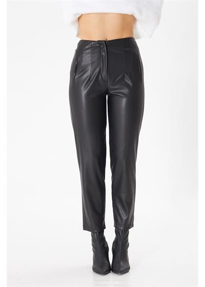 Pensli Yüksek Bel Deri Pantolon