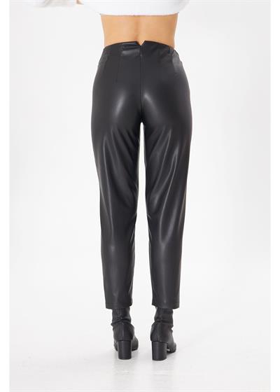 Pensli Yüksek Bel Deri Pantolon