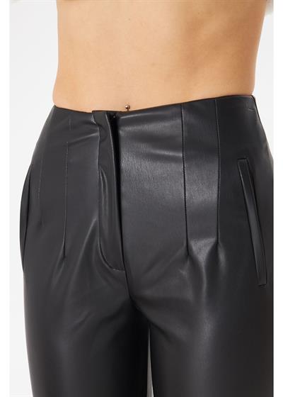 Pensli Yüksek Bel Deri Pantolon