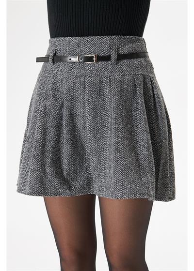 Pileli Balıksırtı Desenli Etek 