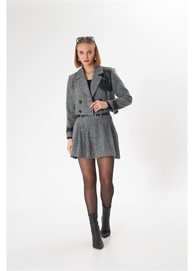 Pileli Balıksırtı Desenli Etek 