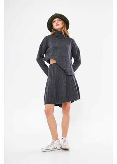 Pileli Triko Mini Etek 