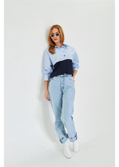 Polivisyon Garnili Şeritli Poplin Gömlek 