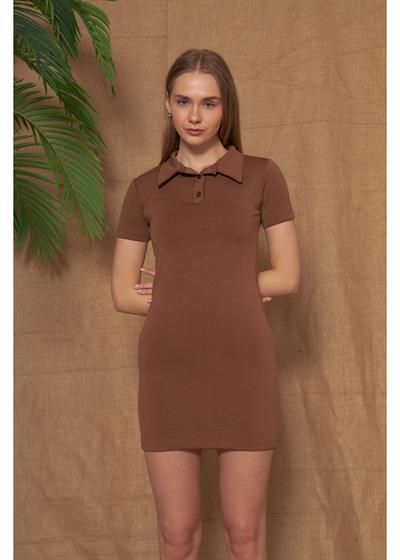Polo Yaka Patlı Scuba Modal Elbise 