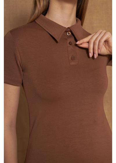 Polo Yaka Patlı Scuba Modal Elbise 