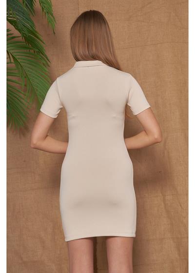 Polo Yaka Patlı Scuba Modal Elbise 