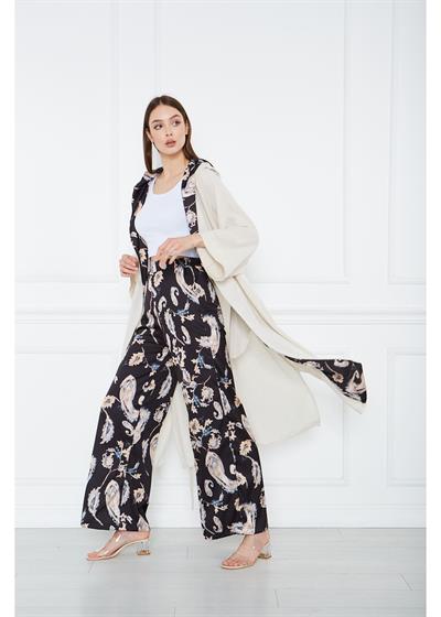 Saten Garnili Keten Görünümlü Kimono