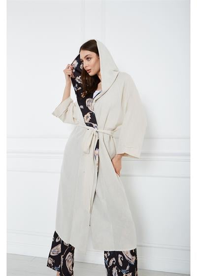 Saten Garnili Keten Görünümlü Kimono