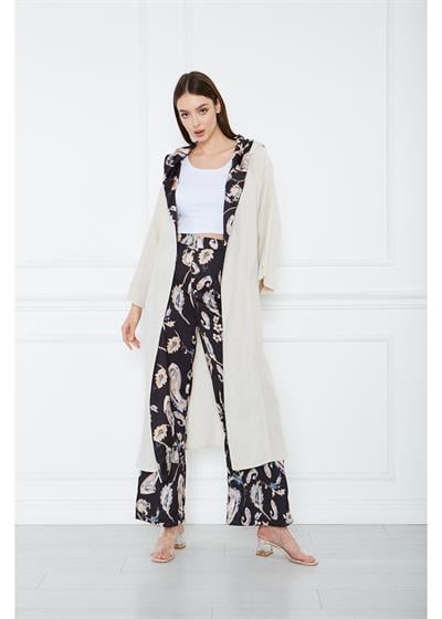 Saten Garnili Keten Görünümlü Kimono