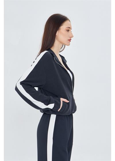 Şeritli Fermuarlı Scuba Modal Sweatshirt 