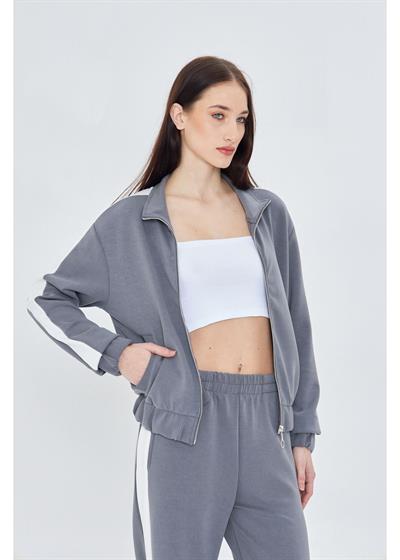 Şeritli Fermuarlı Scuba Modal Sweatshirt 