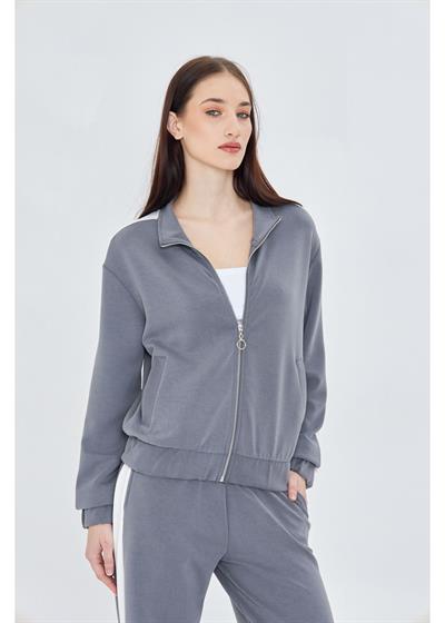 Şeritli Fermuarlı Scuba Modal Sweatshirt 
