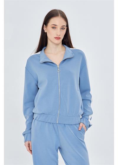 Şeritli Fermuarlı Scuba Modal Sweatshirt 