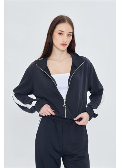 Şeritli Fermuarlı Scuba Modal Sweatshirt 