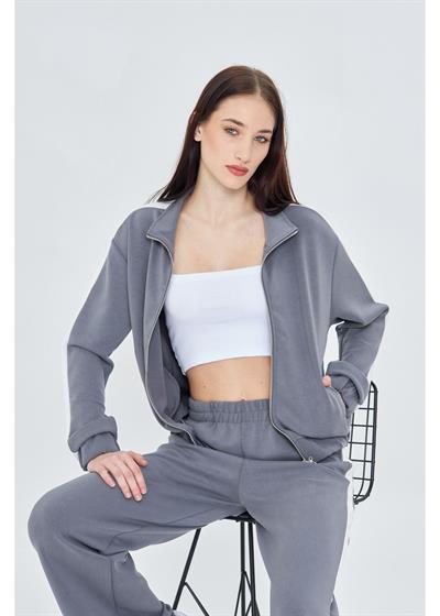 Şeritli Fermuarlı Scuba Modal Sweatshirt 