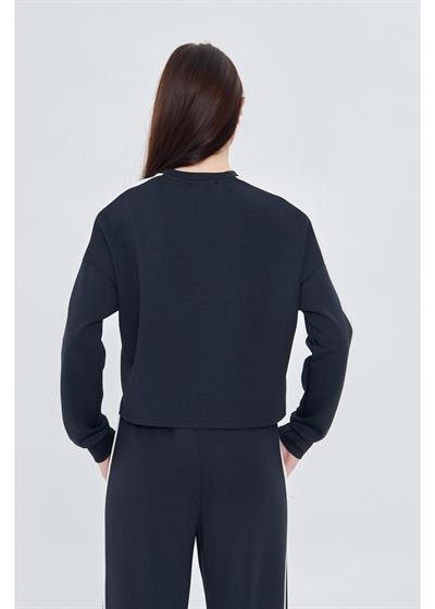 Şeritli Scuba Modal Crop Sweatshirt 