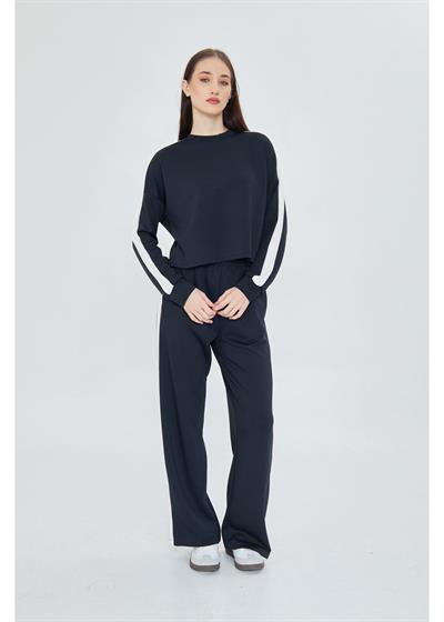 Şeritli Scuba Modal Crop Sweatshirt 