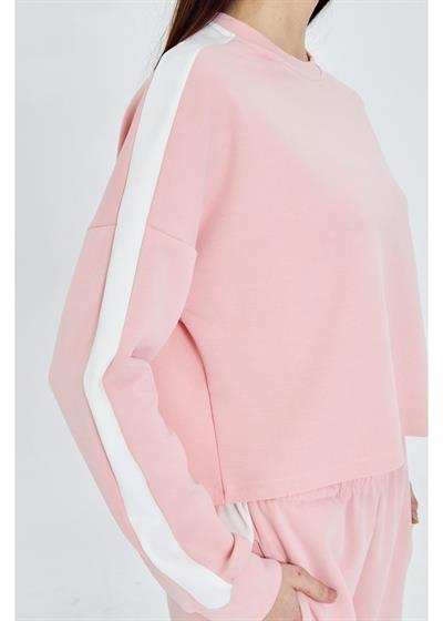 Şeritli Scuba Modal Crop Sweatshirt 