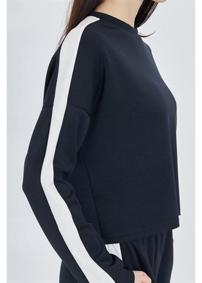 Şeritli Scuba Modal Crop Sweatshirt 