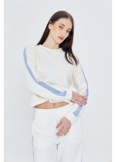 Şeritli Scuba Modal Crop Sweatshirt 