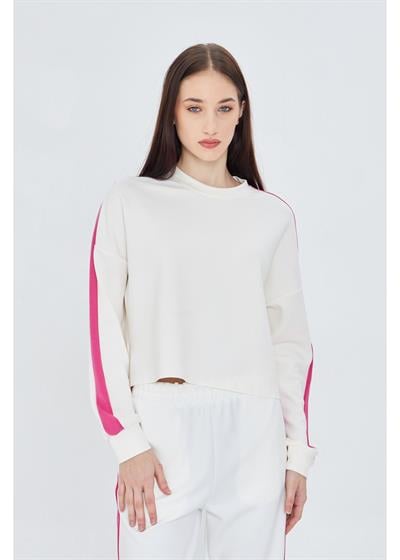 Şeritli Scuba Modal Crop Sweatshirt 