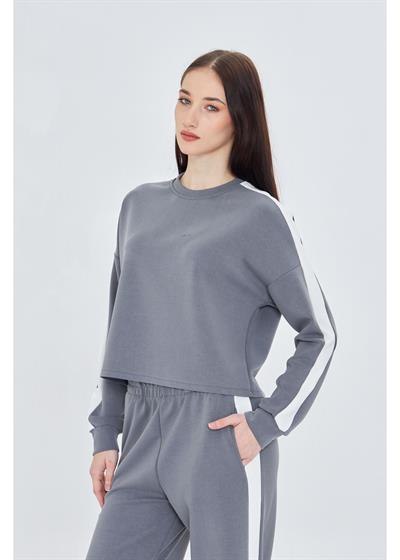 Şeritli Scuba Modal Crop Sweatshirt 