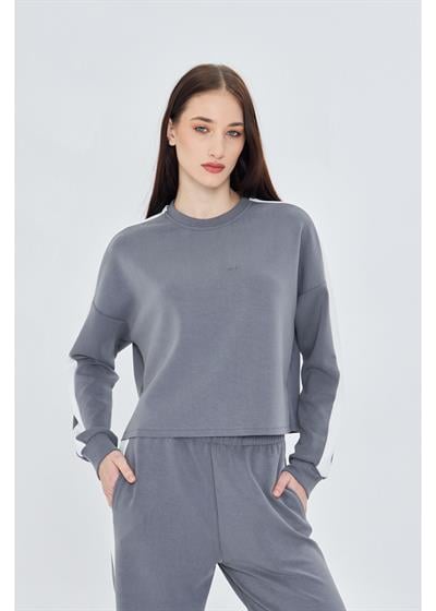 Şeritli Scuba Modal Crop Sweatshirt 