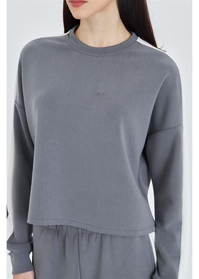 Şeritli Scuba Modal Crop Sweatshirt 