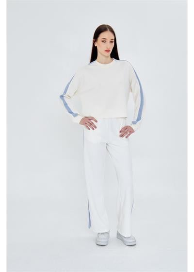 Şeritli Scuba Modal Crop Sweatshirt 