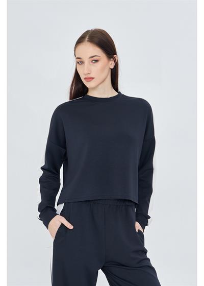 Şeritli Scuba Modal Crop Sweatshirt 