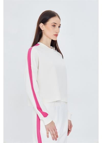 Şeritli Scuba Modal Crop Sweatshirt 