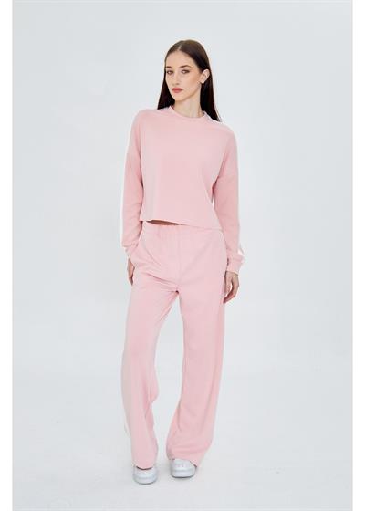 Şeritli Scuba Modal Crop Sweatshirt 