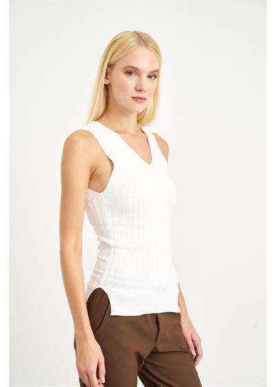 Sıfır Kol Çizgili Bluz