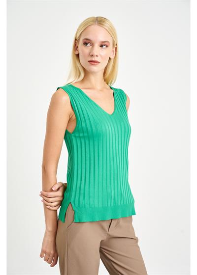 Sıfır Kol Çizgili Bluz