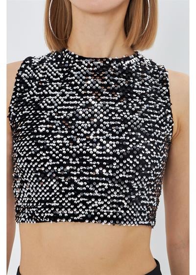 Sıfır Kol Pul Payet Bluz 