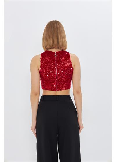 Sıfır Kol Pul Payet Bluz 