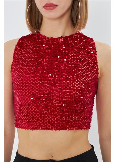 Sıfır Kol Pul Payet Bluz 