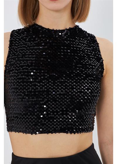 Sıfır Kol Pul Payet Bluz 