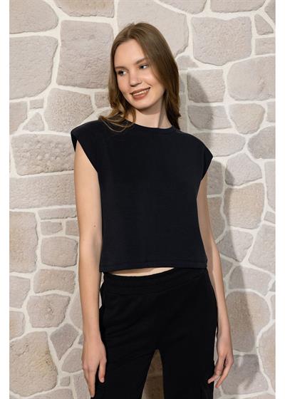 Sıfır Yaka Kolsuz Vatkalı Modal Crop 