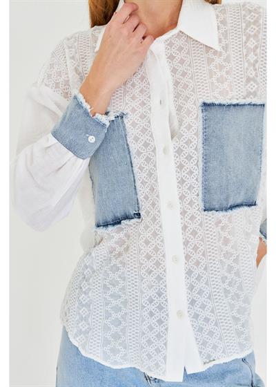 Kot Cep Detaylı Şifon Gömlek 