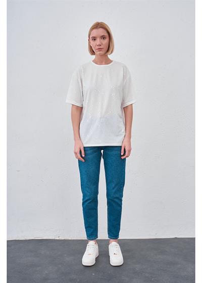 Simli Yıldız Baskılı T-Shirt