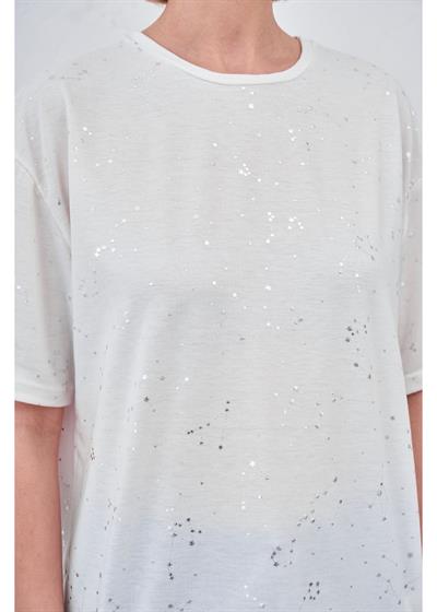 Simli Yıldız Baskılı T-Shirt