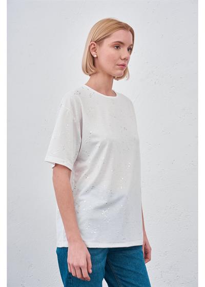 Simli Yıldız Baskılı T-Shirt